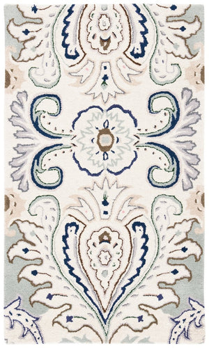 Bella 118 Country & Floral Hand Tufted 100% Wool Pile Rug Ivory / Blue