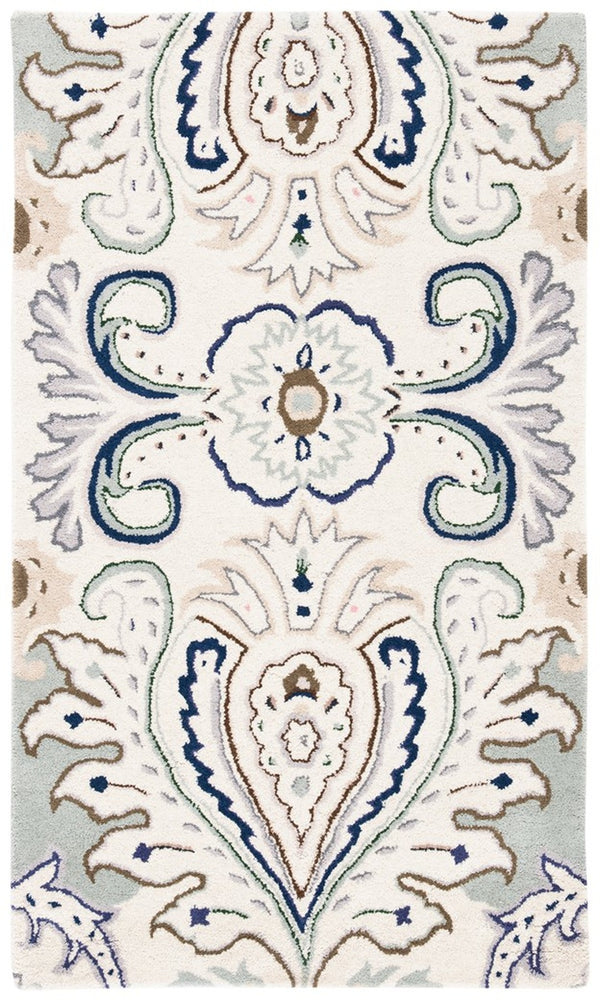 Bella 118 Country & Floral Hand Tufted 100% Wool Pile Rug Ivory / Blue