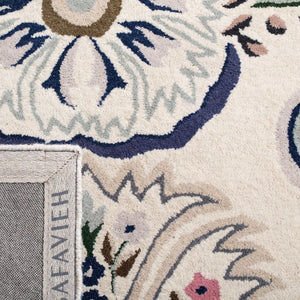 Bella 118 Country & Floral Hand Tufted 100% Wool Pile Rug Ivory / Blue