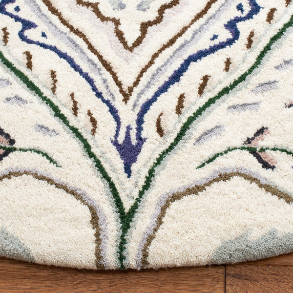 Bella 118 Country & Floral Hand Tufted 100% Wool Pile Rug Ivory / Blue