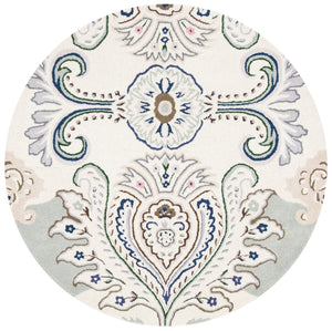 Bella 118 Country & Floral Hand Tufted 100% Wool Pile Rug Ivory / Blue