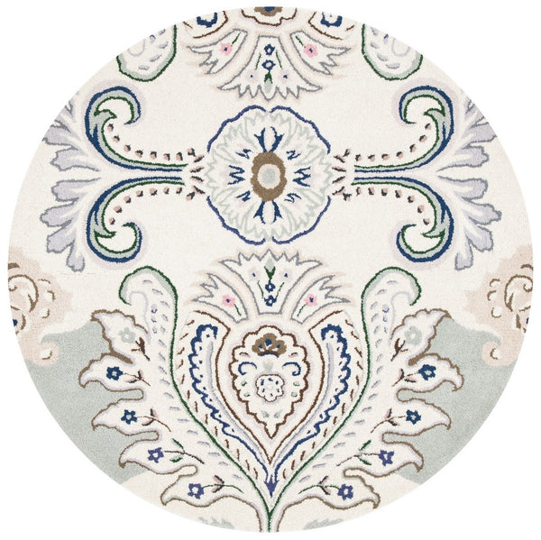 Bella 118 Country & Floral Hand Tufted 100% Wool Pile Rug Ivory / Blue