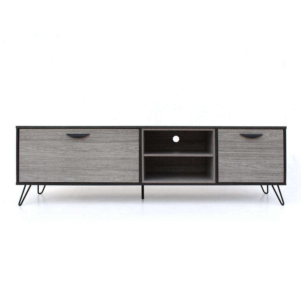 Bramhall Mid-Century Modern Two-Toned TV Stand with Hairpin Legs, Sonoma Gray, Gray Oak, and Black Noble House
