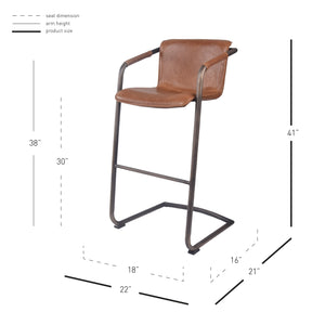 Indy Leatherette Bar Stool Set of 2 - Chic Comfort Meets Industrial Style with Floating Design