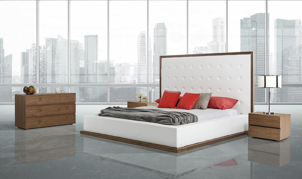 VIG Furniture Queen Modrest Beth Modern Walnut with White Leatherette Bed VGBBMD317-WAL-Q