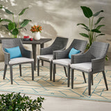 Hillhurst Outdoor Grey Wicker Dining Chairs with Light Grey Water Resistant Cushions Noble House