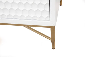 White Pearl Media Console - Contemporary Design with Gold Accents, Ample Storage & Textured Style