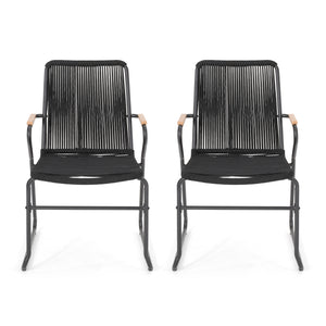 Noble House Moonstone Modern Outdoor Rope Weave Club Chair (Set of 2), Black and Natural