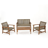 Christopher Knight Home® Hampton Outdoor 4 Piece Grey Wicker Chat Set with Natural Stained Acacia Wood Frame