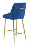 Zuo Modern Madelaine 100% Polyester, Plywood, Steel Modern Commercial Grade Counter Stool Navy, Gold 100% Polyester, Plywood, Steel