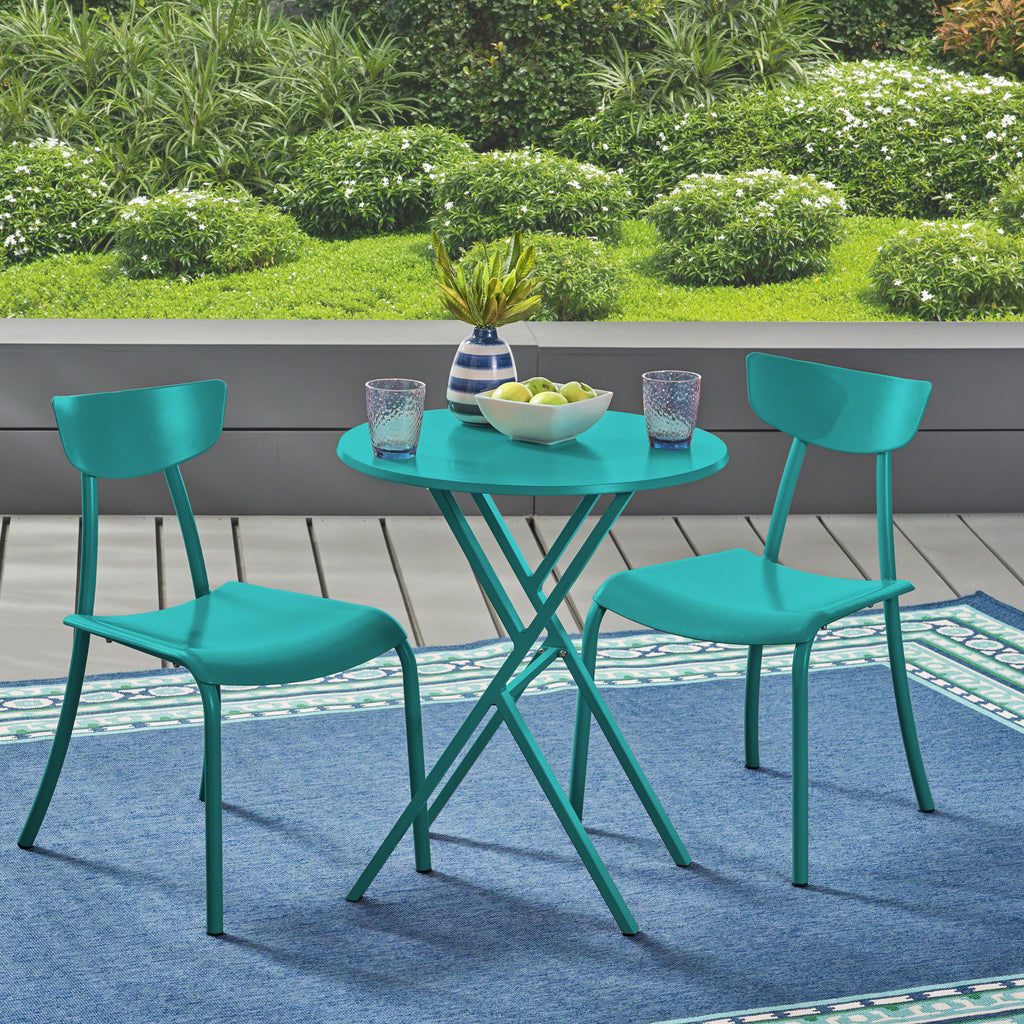 Noble House Madlyn Outdoor Iron Bistro Set, Matte Teal