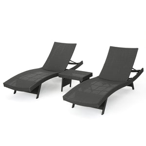 Noble House Salem Outdoor Grey Wicker 3-piece Adjustable Chaise Lounge Set