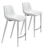 English Elm EE2647 100% Polyurethane, Plywood, Stainless Steel Modern Commercial Grade Counter Chair Set - Set of 2 White, Silver 100% Polyurethane, Plywood, Stainless Steel