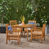 Casa Acacia Patio Dining Set, 4-Seater, 36" Square Table with Straight Legs, Teak Finish, Cream Outdoor Cushions Noble House