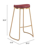 Zuo Modern Bree 100% Polyurethane, Plywood, Stainless Steel Modern Commercial Grade Barstool Set - Set of 2 Burgundy, Gold 100% Polyurethane, Plywood, Stainless Steel