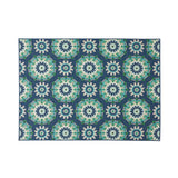 Marakesh Outdoor 5'3" x 7' Medallion Area Rug, Navy and Green Noble House
