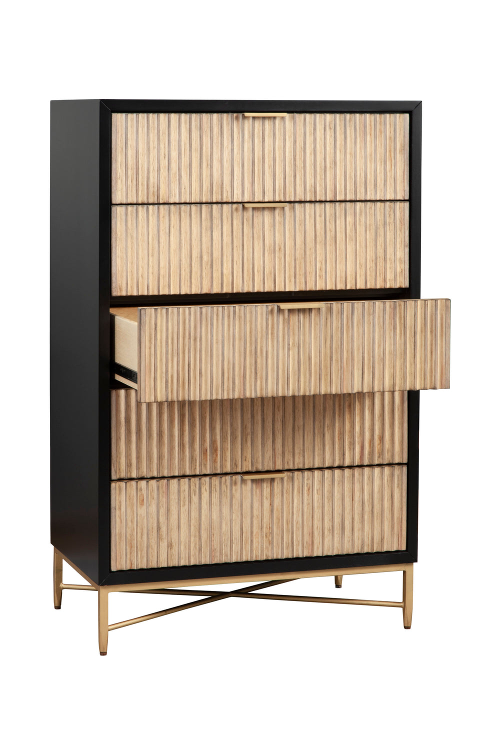 Larsen Chest - Elegant Black Mahogany Storage with Gold Accents, Felt Lined Drawers & Metal Glides