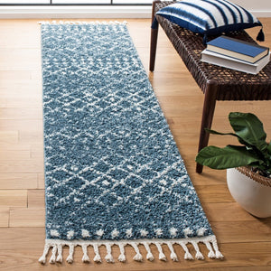 Berber Fringe Shag 519 Shag & Flokati Power Loomed 80% Polypropylene + 20% Polyester Rug Blue / Ivory