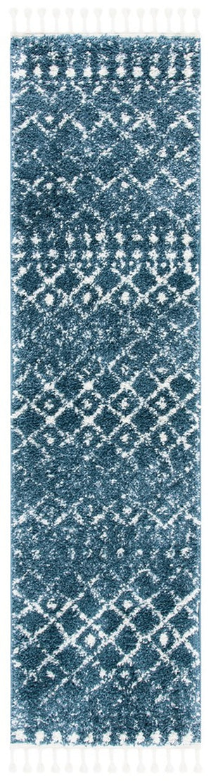 Berber Fringe Shag 519 Shag & Flokati Power Loomed 80% Polypropylene + 20% Polyester Rug Blue / Ivory