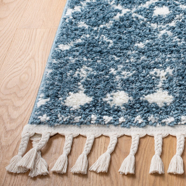 Berber Fringe Shag 519 Shag & Flokati Power Loomed 80% Polypropylene + 20% Polyester Rug Blue / Ivory