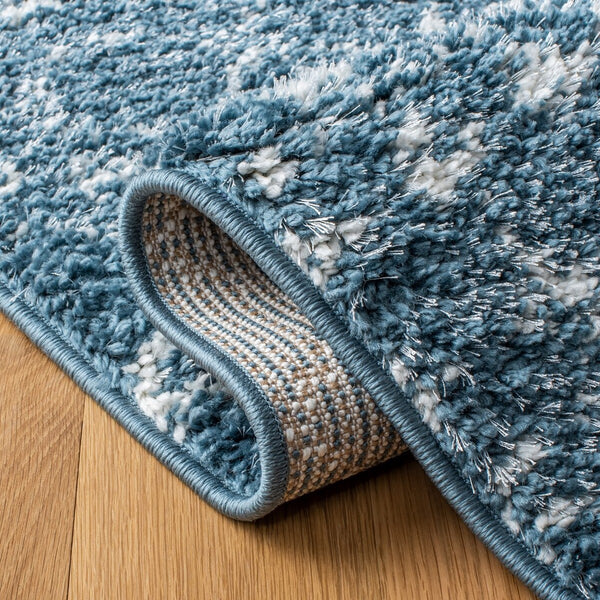 Berber Fringe Shag 519 Shag & Flokati Power Loomed 80% Polypropylene + 20% Polyester Rug Blue / Ivory