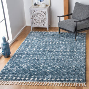Berber Fringe Shag 519 Shag & Flokati Power Loomed 80% Polypropylene + 20% Polyester Rug Blue / Ivory