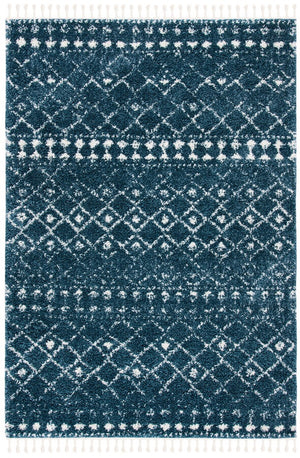 Berber Fringe Shag 519 Shag & Flokati Power Loomed 80% Polypropylene + 20% Polyester Rug Blue / Ivory