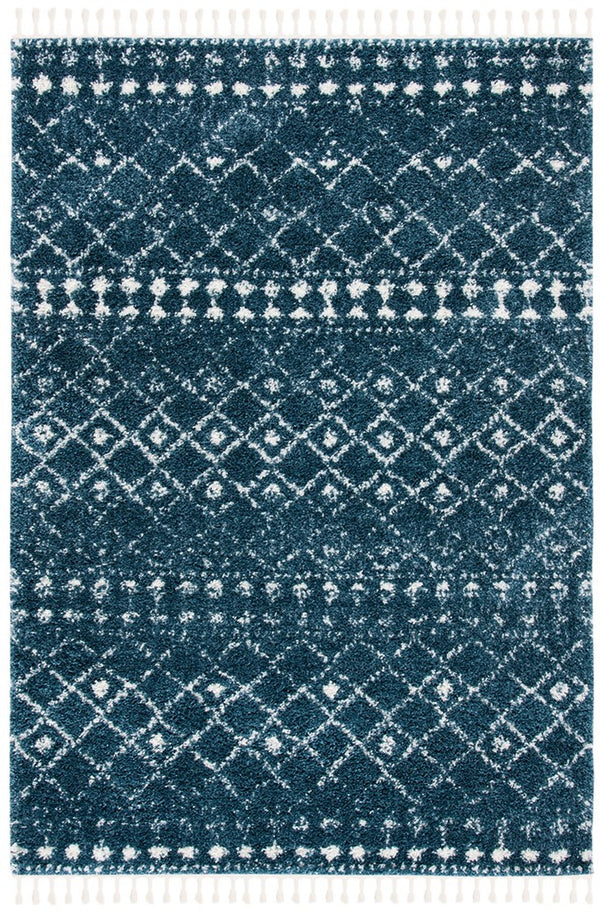Berber Fringe Shag 519 Shag & Flokati Power Loomed 80% Polypropylene + 20% Polyester Rug Blue / Ivory