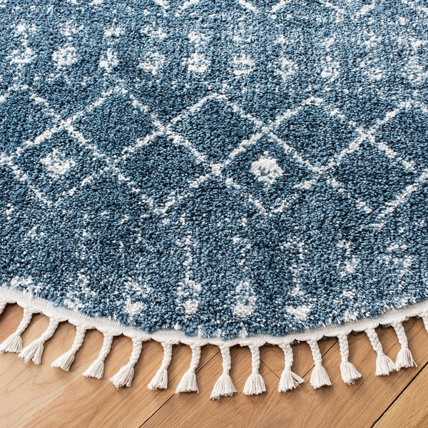 Berber Fringe Shag 519 Shag & Flokati Power Loomed 80% Polypropylene + 20% Polyester Rug Blue / Ivory