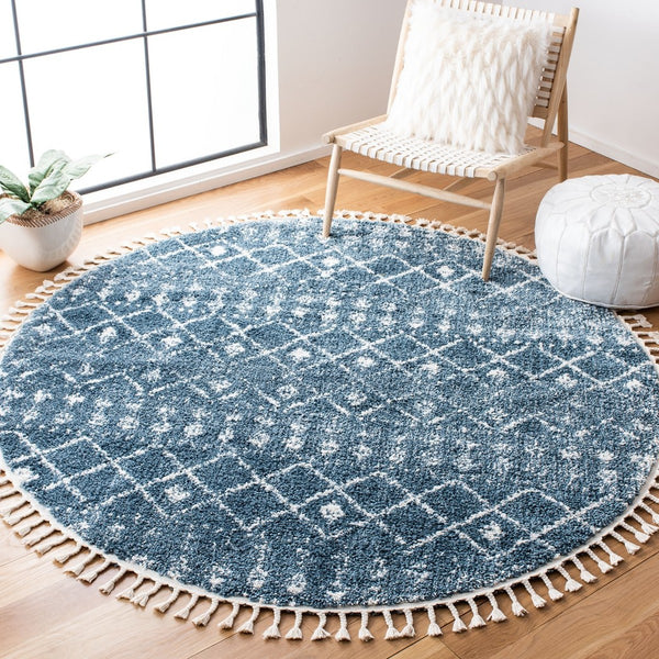 Berber Fringe Shag 519 Shag & Flokati Power Loomed 80% Polypropylene + 20% Polyester Rug Blue / Ivory