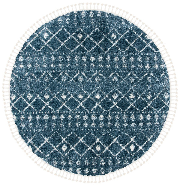 Berber Fringe Shag 519 Shag & Flokati Power Loomed 80% Polypropylene + 20% Polyester Rug Blue / Ivory