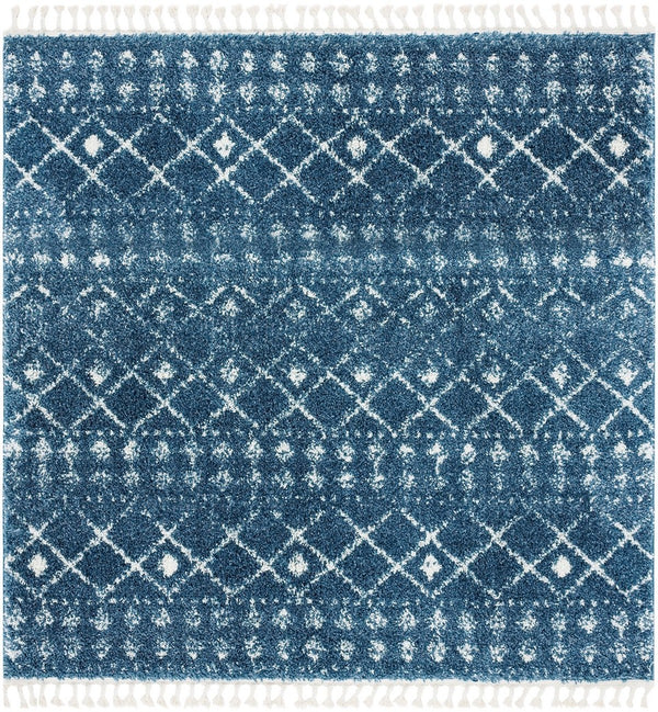 Berber Fringe Shag 519 Shag & Flokati Power Loomed 80% Polypropylene + 20% Polyester Rug Blue / Ivory