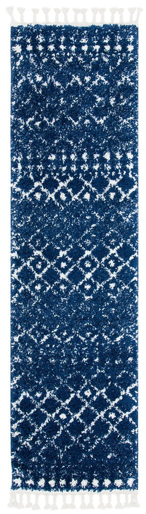 Berber Fringe Shag 519 Shag & Flokati Power Loomed 80% Polypropylene + 20% Polyester Rug Dark Blue / Ivory
