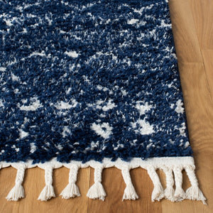 Berber Fringe Shag 519 Shag & Flokati Power Loomed 80% Polypropylene + 20% Polyester Rug Dark Blue / Ivory