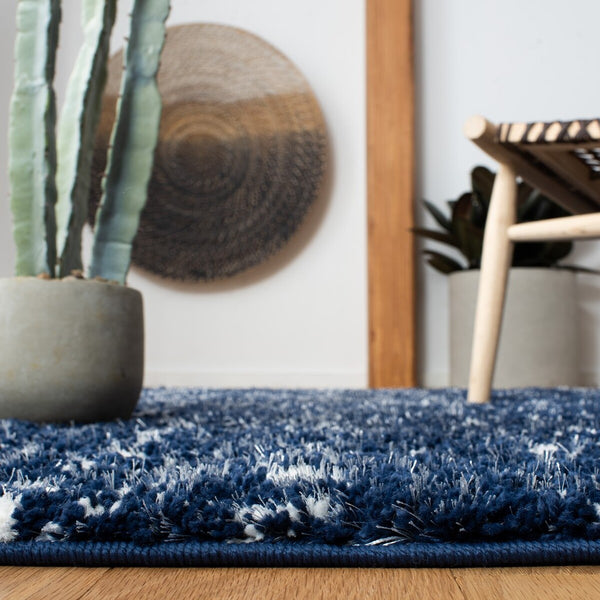 Berber Fringe Shag 519 Shag & Flokati Power Loomed 80% Polypropylene + 20% Polyester Rug Dark Blue / Ivory