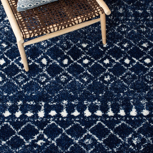 Berber Fringe Shag 519 Shag & Flokati Power Loomed 80% Polypropylene + 20% Polyester Rug Dark Blue / Ivory