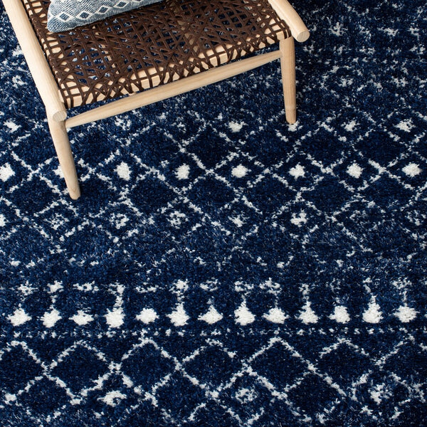 Berber Fringe Shag 519 Shag & Flokati Power Loomed 80% Polypropylene + 20% Polyester Rug Dark Blue / Ivory