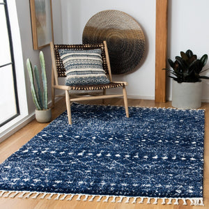 Berber Fringe Shag 519 Shag & Flokati Power Loomed 80% Polypropylene + 20% Polyester Rug Dark Blue / Ivory