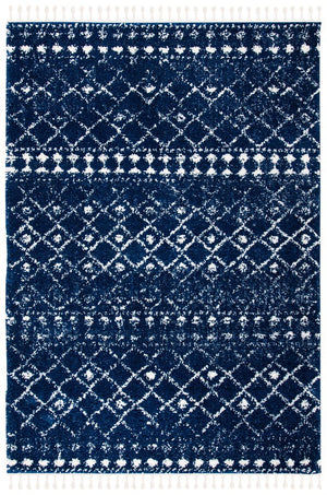 Berber Fringe Shag 519 Shag & Flokati Power Loomed 80% Polypropylene + 20% Polyester Rug Dark Blue / Ivory