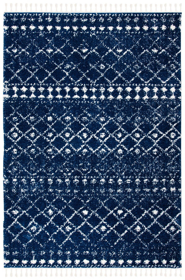 Berber Fringe Shag 519 Shag & Flokati Power Loomed 80% Polypropylene + 20% Polyester Rug Dark Blue / Ivory