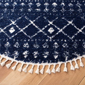 Berber Fringe Shag 519 Shag & Flokati Power Loomed 80% Polypropylene + 20% Polyester Rug Dark Blue / Ivory