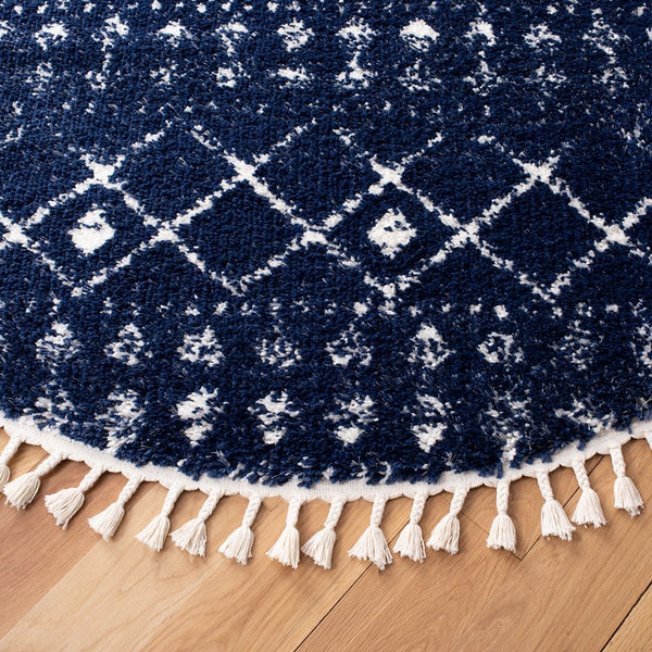 Berber Fringe Shag 519 Shag & Flokati Power Loomed 80% Polypropylene + 20% Polyester Rug Dark Blue / Ivory