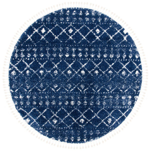 Berber Fringe Shag 519 Shag & Flokati Power Loomed 80% Polypropylene + 20% Polyester Rug Dark Blue / Ivory