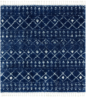 Berber Fringe Shag 519 Shag & Flokati Power Loomed 80% Polypropylene + 20% Polyester Rug Dark Blue / Ivory