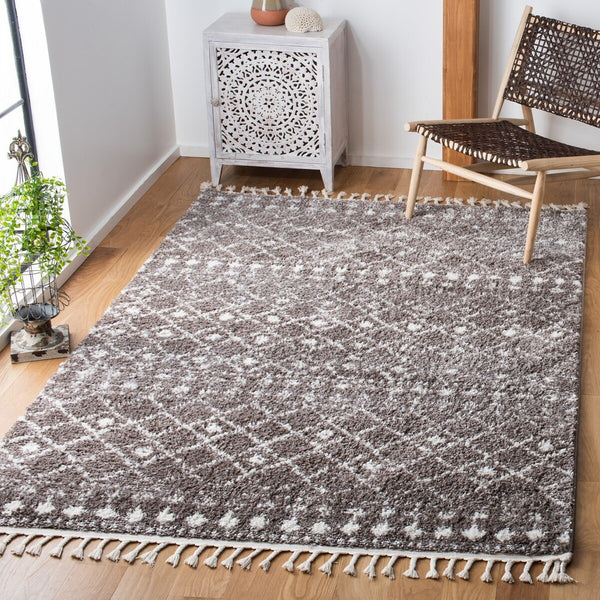 Berber Fringe Shag 519 Shag & Flokati Power Loomed 80% Polypropylene + 20% Polyester Rug Brown / Ivory