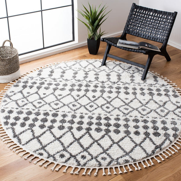 Berber Fringe Shag 538 Shag & Flokati Power Loomed 80% Polypropylene + 20% Polyester Rug Ivory / Dark Grey