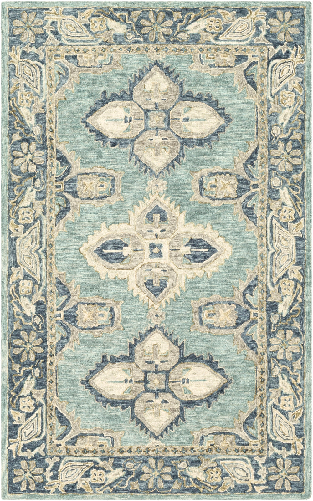 Bonifate BFT-1000 Global Wool Rug BFT1000-810 Aqua, Denim, Cream, Beige, Olive 100% Wool 8' x 10'