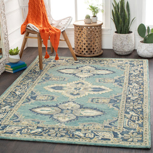 Bonifate BFT-1000 Global Wool Rug BFT1000-810 Aqua, Denim, Cream, Beige, Olive 100% Wool 8' x 10'