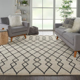 Nourison Geometric Shag GOS01 Moroccan Machine Made Power-loomed Indoor only Area Rug Ivory/Charcoal 7'10" x 9'10" 99446482235