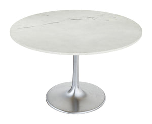 Zuo Modern Gotham Marble, MDF, Iron, Aluminum Modern Commercial Grade Dining Table White, Silver Marble, MDF, Iron, Aluminum